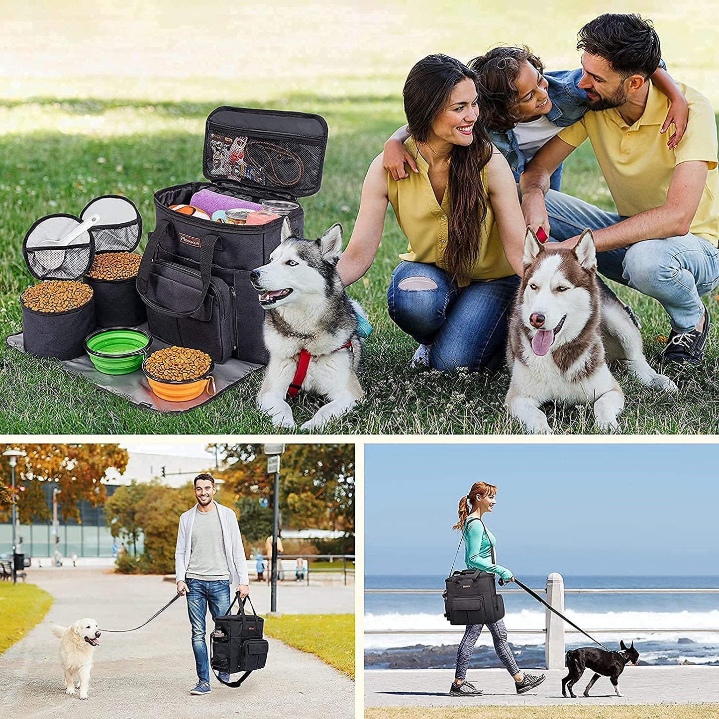 Pet Travel Bag with 2 Collapsible Bowls