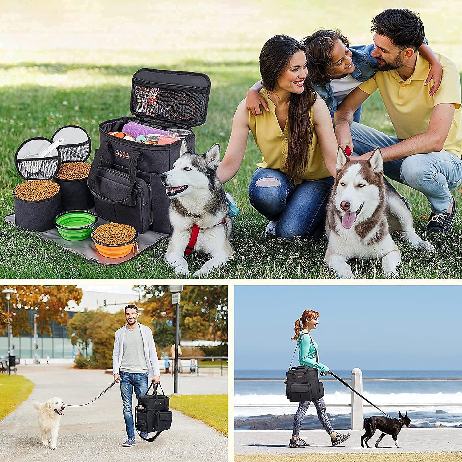 Pet Travel Bag with 2 Collapsible Bowls