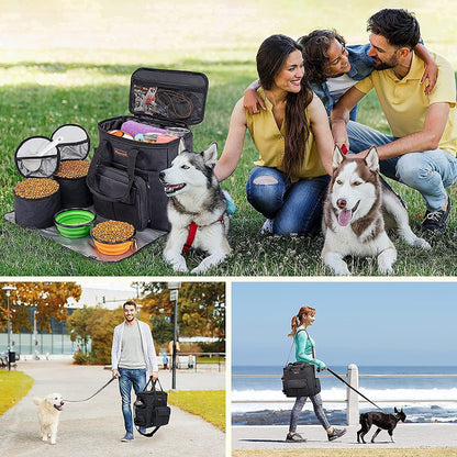 Pet Travel Bag with 2 Collapsible Bowls
