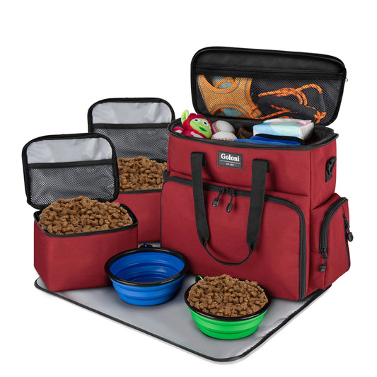Pet Travel Bag with 2 Collapsible Bowls